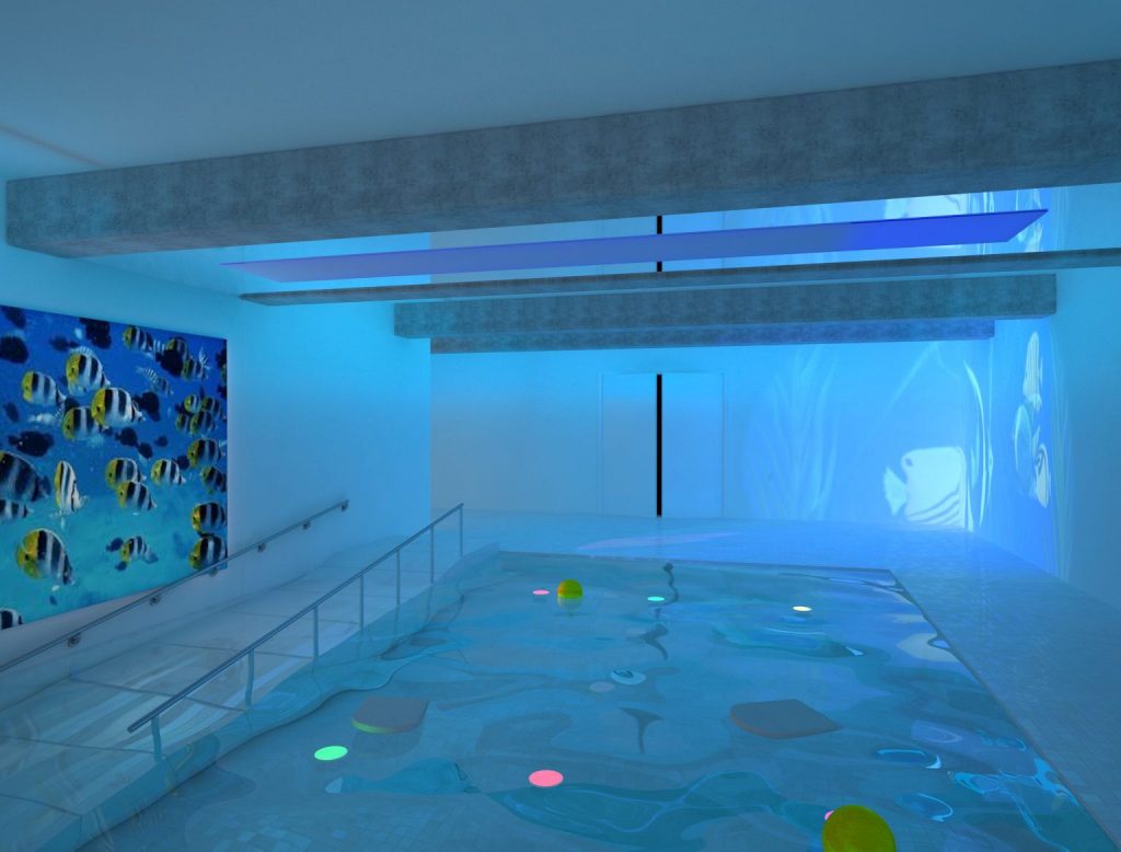 Blue lighting hydrotherapy pool